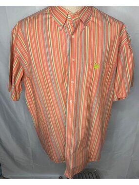 Cinch Mens XL Orange Striped Button-Down Shirt Short Sleeves Multi-Color